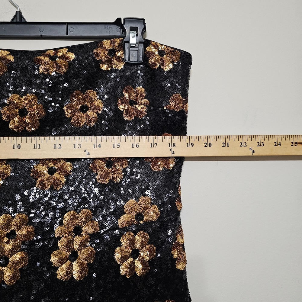 Alex Marie Dress 18 Black Gold Strapless Midi Sleeveless Sequin Embroidery 1061 - Picture 3 of 12